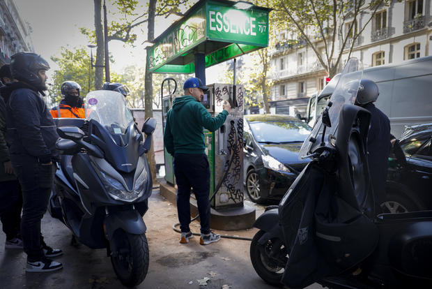 Queue at petrol station in Paris, France 