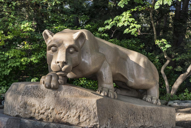 Nittany Lion mascot statue on the main campus of Penn State 