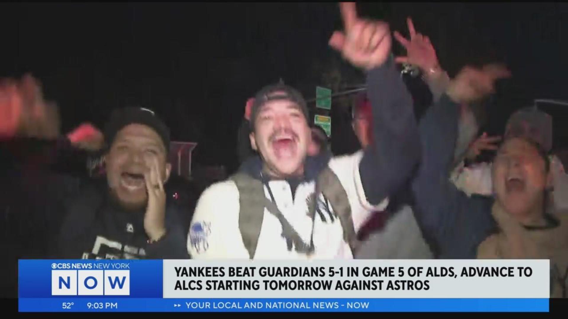 Fans celebrate Yankees win against Guardians - CBS New York