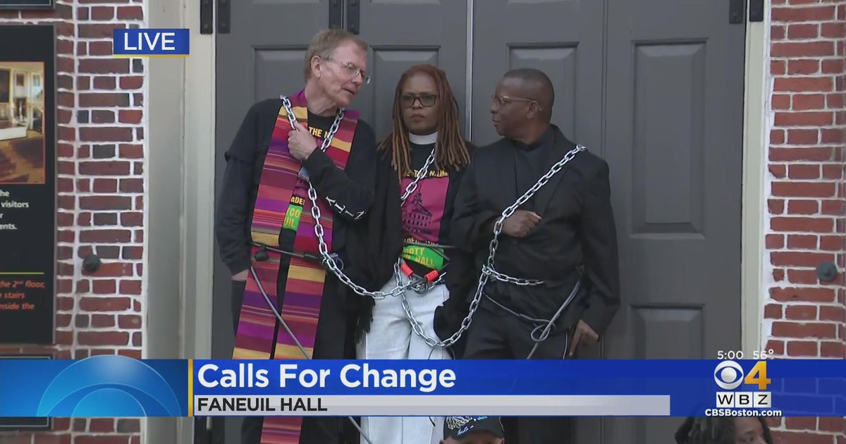 3 religious leaders chain themselves to Faneuil Hall demanding name