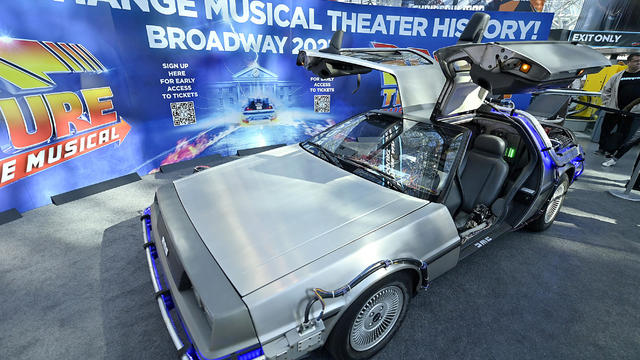 A view of a DeLorean on display for the Back to the Future Musical during New York Comic Con 2022 on October 09, 2022 in New York City. 