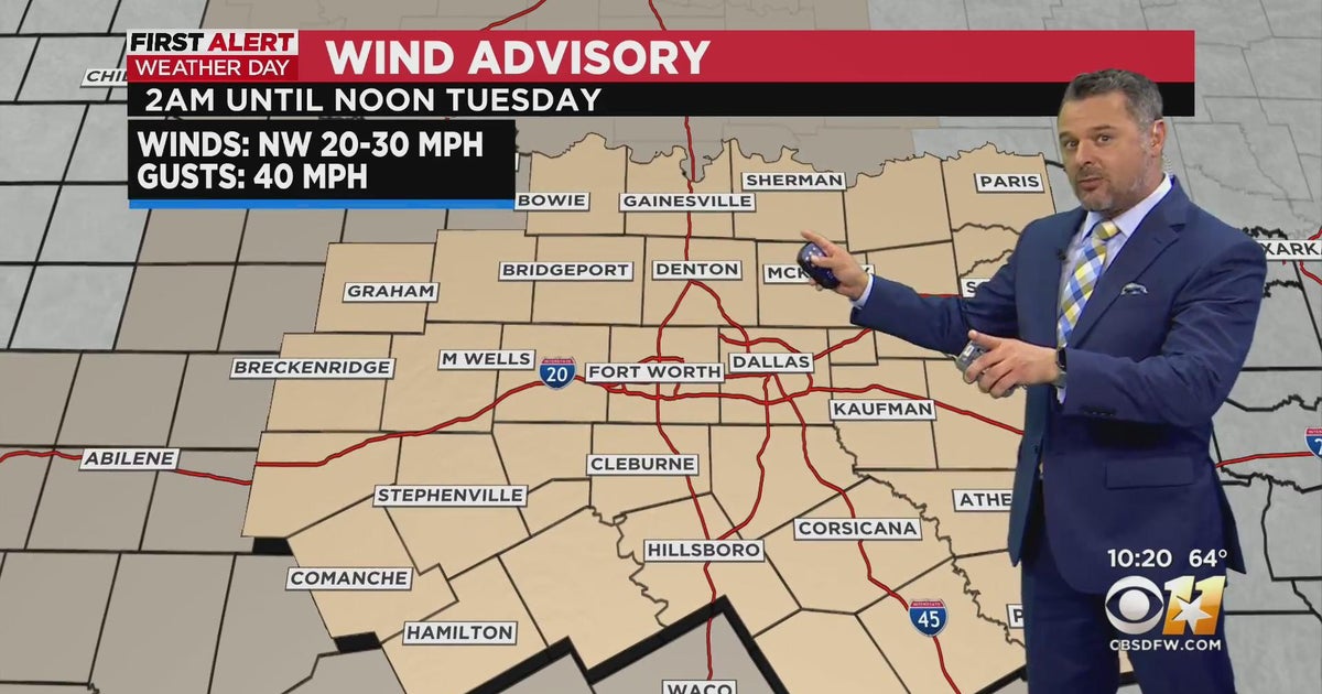 North Texas under a wind advisory Tuesday from 2 a.m. to 12 p.m. - CBS ...