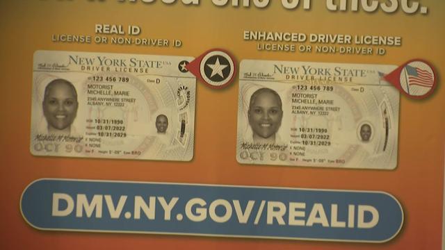 A poster showing a New York state REAL ID and enhanced driver license. 