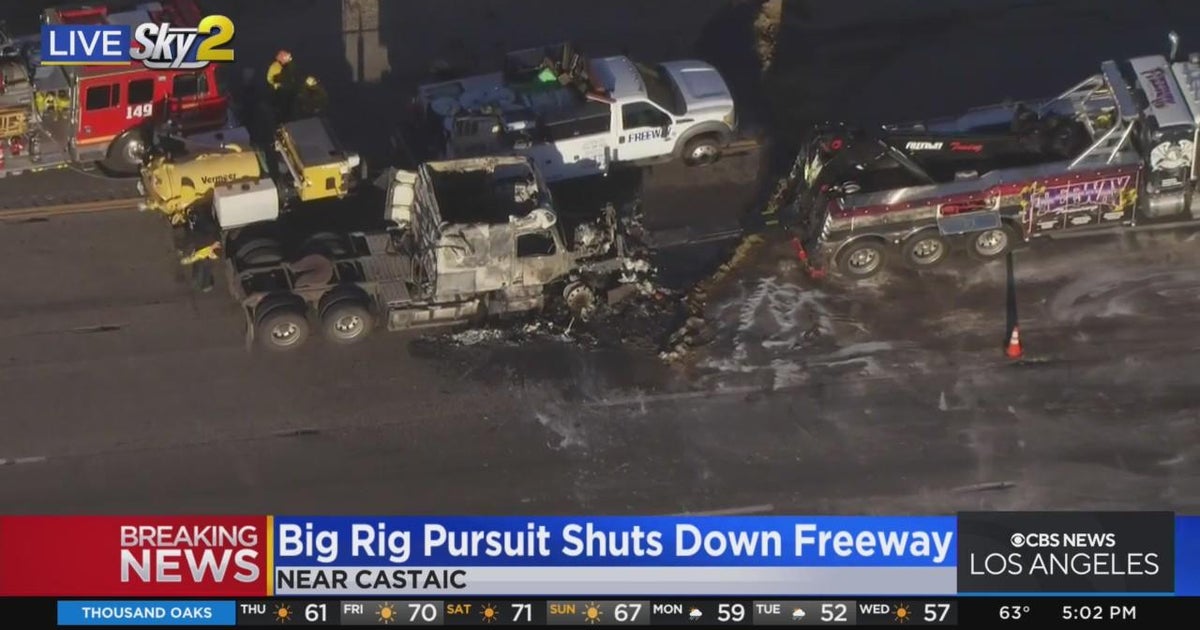 Big rig pursuit shuts down freeway after truck cab bursts into flames ...