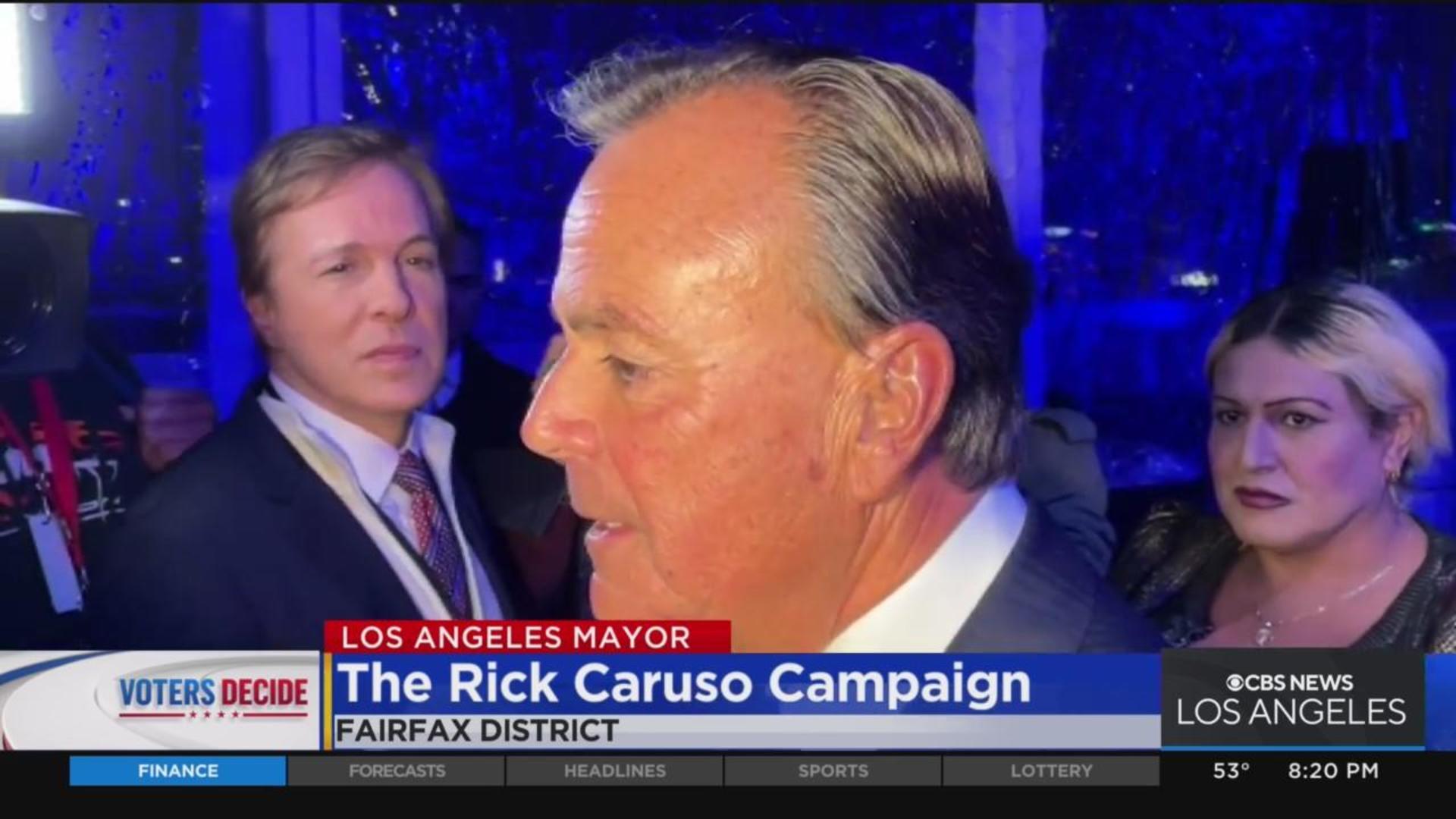 Rick Caruso says he looks forward to being mayor as he awaits results at The Grove