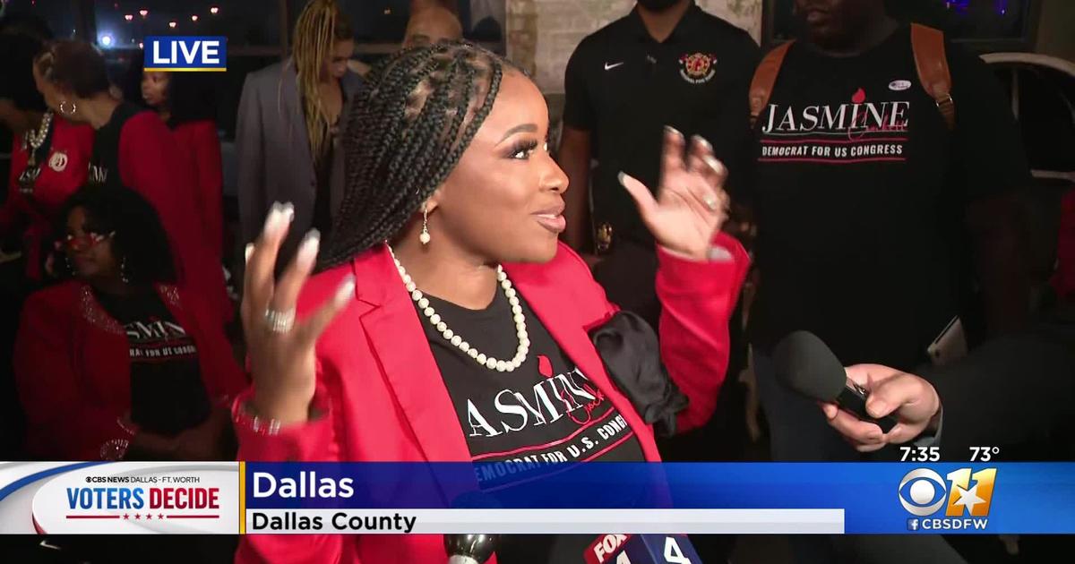 Jasmine Crockett talks with reporters CBS Texas