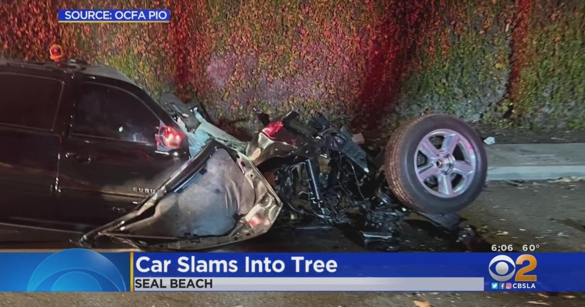 Car slams into tree in Seal Beach - CBS Los Angeles