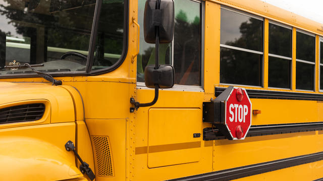 Front part of yellow school bus children educational transport 