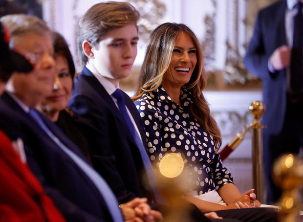 Former first lady Melania Trump watches as Donald Trump announces he is running again in 2024 