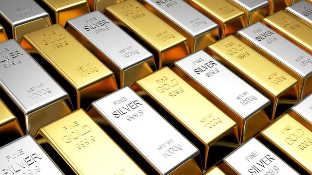Rows of golden and silver bars 