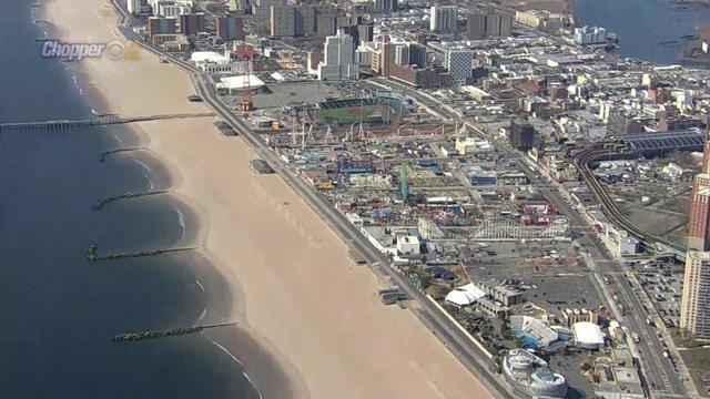 An aerial shot of Coney Island. 