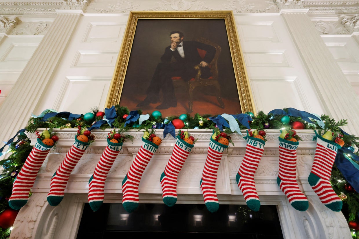 Christmas decorations on the theme "We the People" are unveiled at the White House 