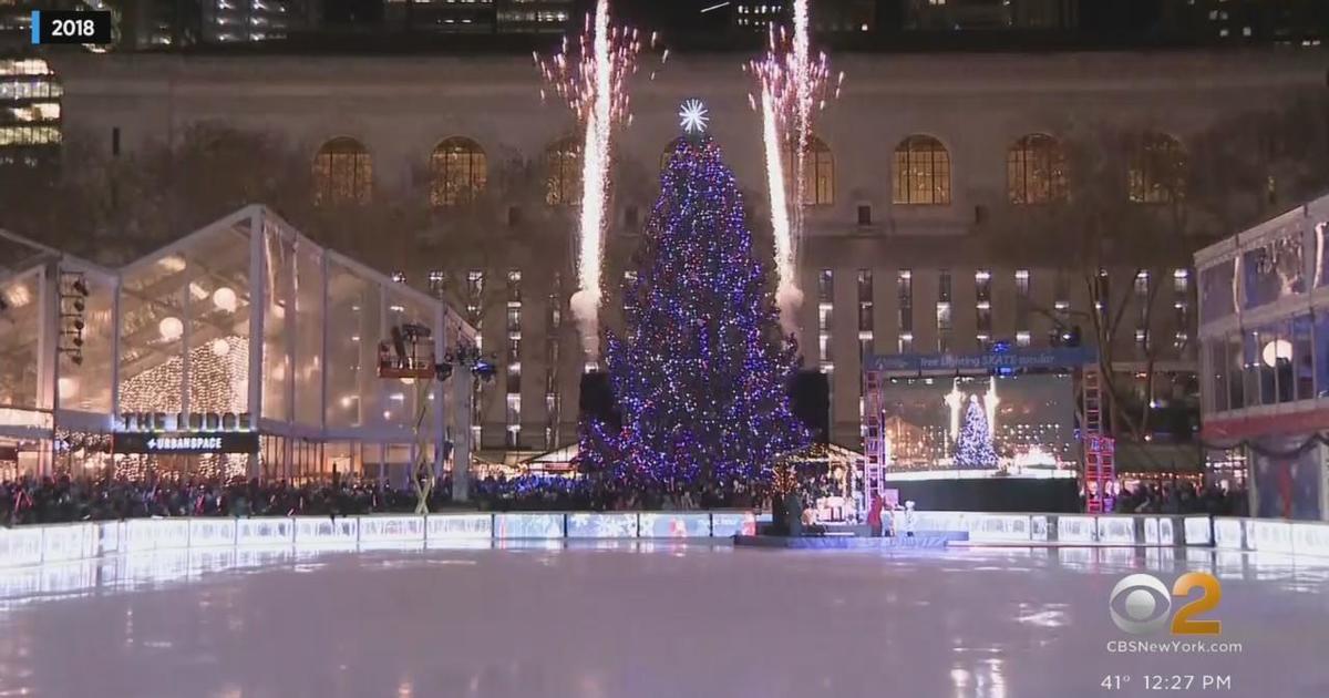 Tree lighting set for Bryant Park CBS New York