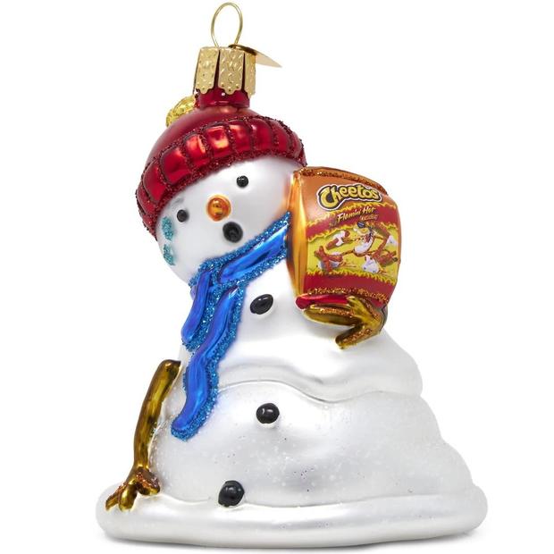 Flamin' Hot Cheetos Snowman Glass Ornament 