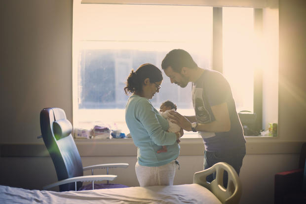 Parents with newborn at hospital 