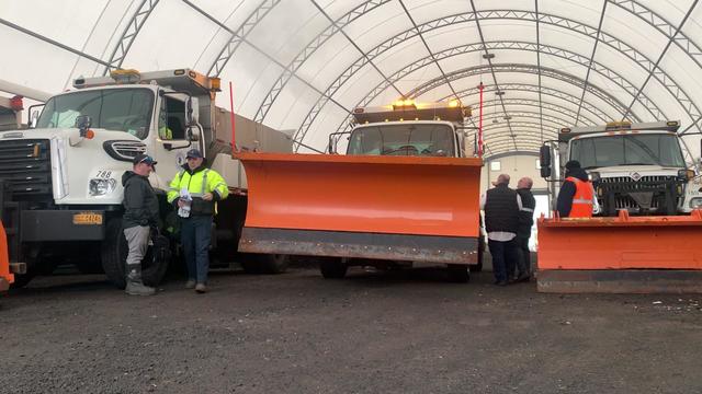 Snow plows inside a Yonkers Public Works facility. 