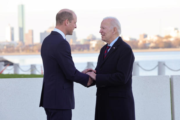 Prince William shakes hands with President Biden on visit to Boston 