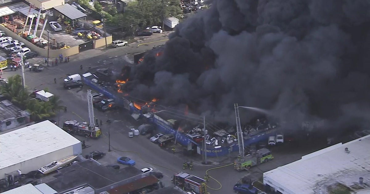Large fire erupts in Hialeah auto components yard
