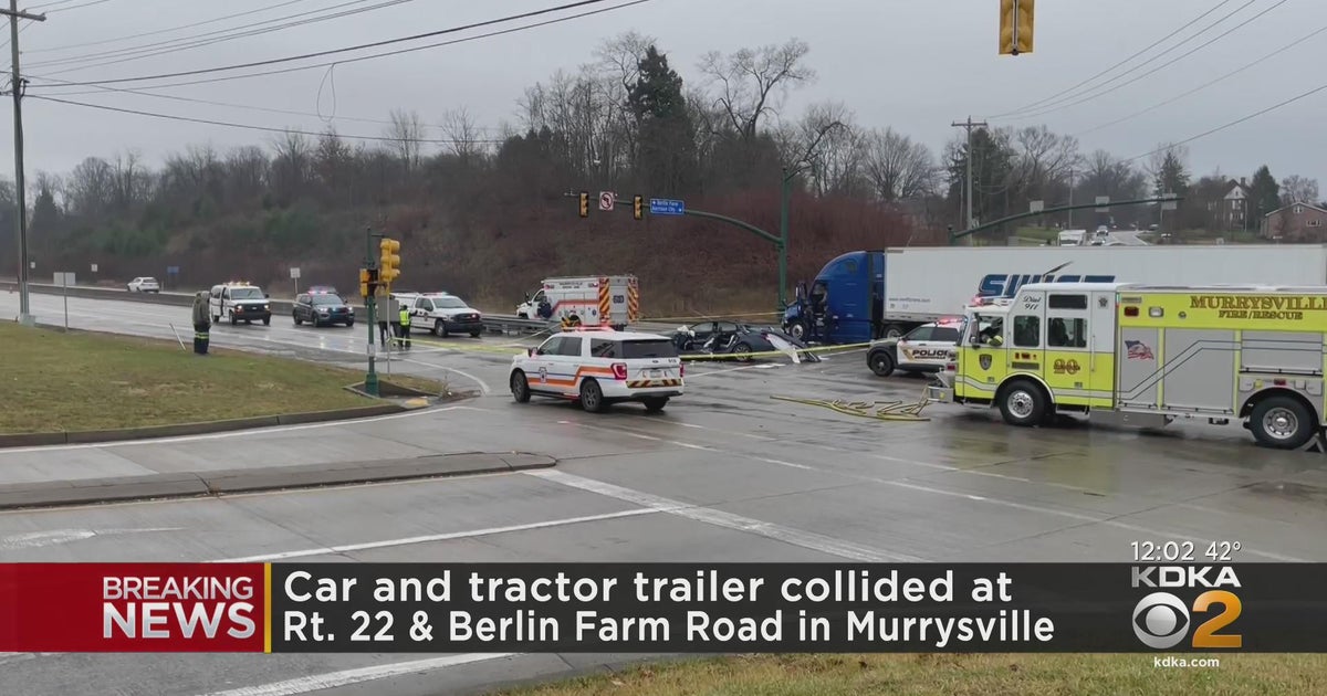 Car and tractor-trailer collide along Route 22 in Murrysville - CBS ...
