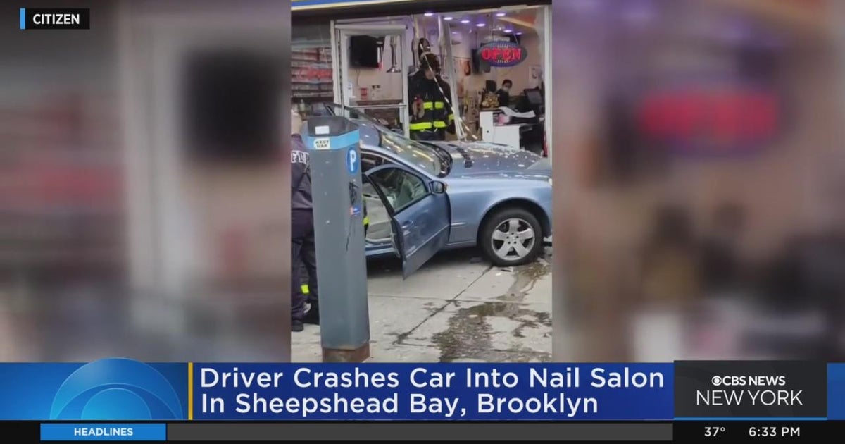 Driver crashes car into nail salon in Sheepshead Bay CBS New York(00)