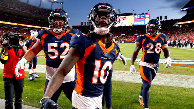 Broncos celebration after Josey Jewell's first interception looked