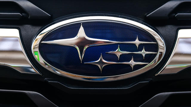 Subaru logo sign is seen on a car in Krakow, Poland on November 1, 2022. 