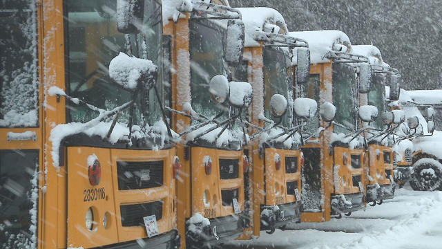 School buses, snow day 