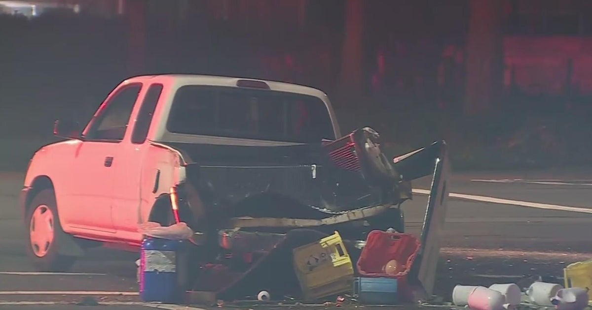 Pickup carrying pool cleaning chemicals rear-ended in Elk Grove