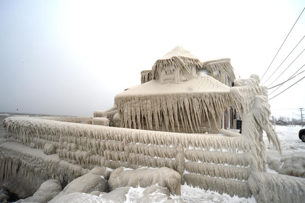 Ice covers a building in Hamburg, New York 