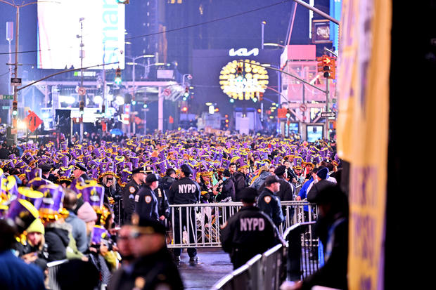 A view of the crowd during the Times Square New Year's Eve 2023 Celebration on December 31, 2022 in New York City. 
