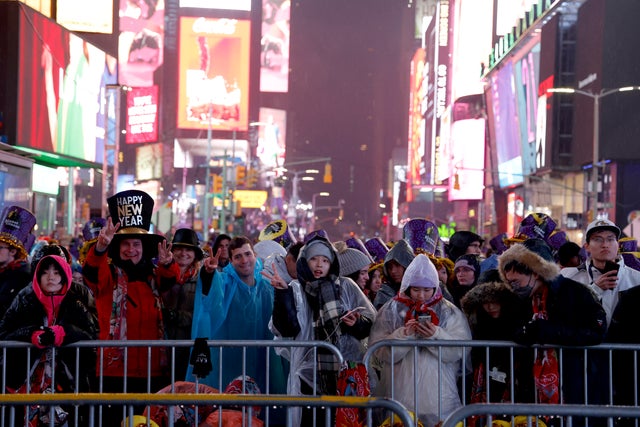 A view of the crowd in Times Square for New Year's Eve on December 31, 2022 in New York City. 
