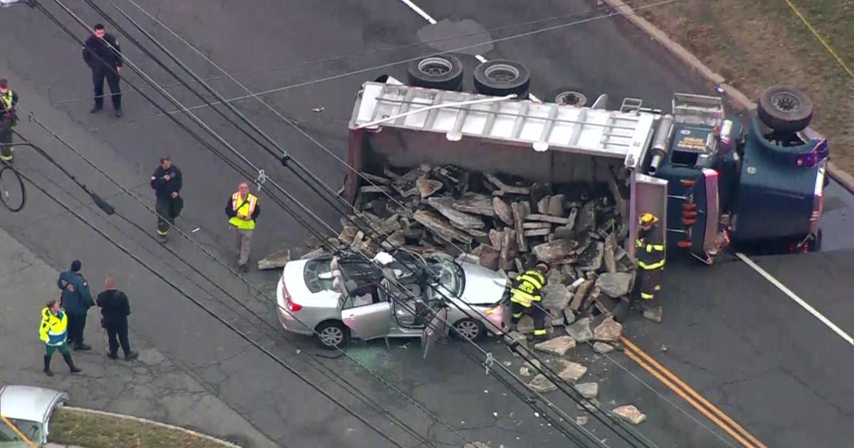 Dump Truck Overturns After Colliding With Vehicle In Piscataway Cbs