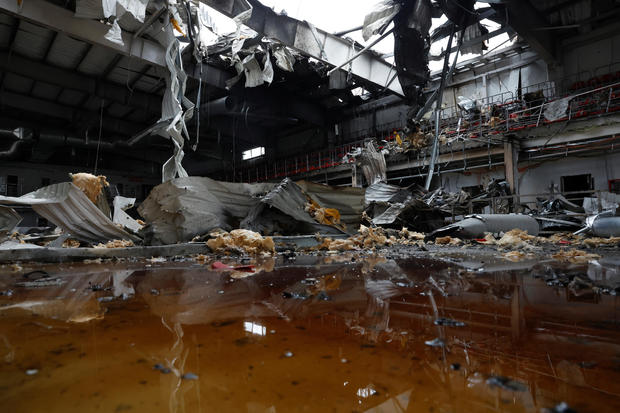 Ice arena destroyed by missile strike, in Druzhkivka 