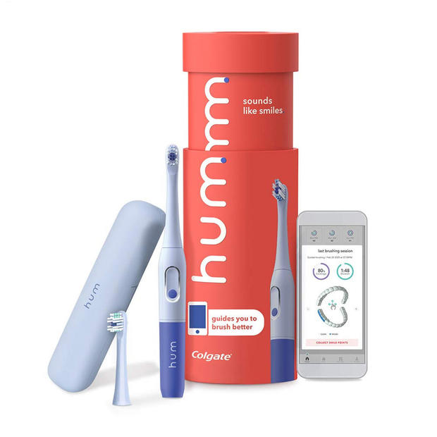 hum by Colgate Smart Battery Toothbrush Kit, Sonic Toothbrush with Travel Case, Blue 