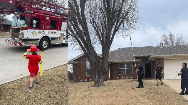 Keller firefighters rescue 3-year-old boy's rocket out of neighbor's tree 