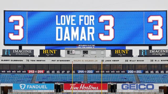 Damar Hamlin on the video board in Buffalo 