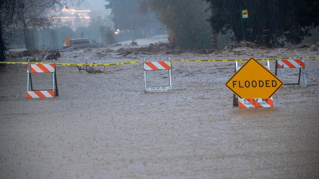 Flooded road in Montecito, California 