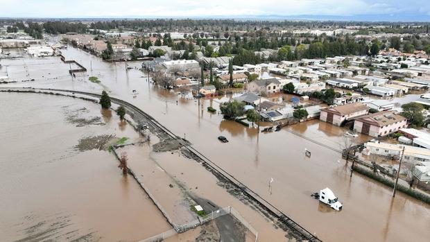 Flooded neighborhood in Merced, California 