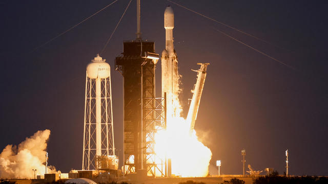 The SpaceX Falcon Heavy rocket is launched on classified mission USSF-67 for the U.S. Space Force 