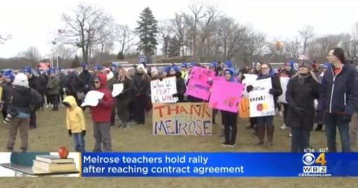 Melrose teachers hold rally after reaching contract agreement - CBS Boston