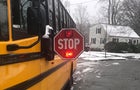 A J.R. Transportation school bus at a lot in Jersey City. 