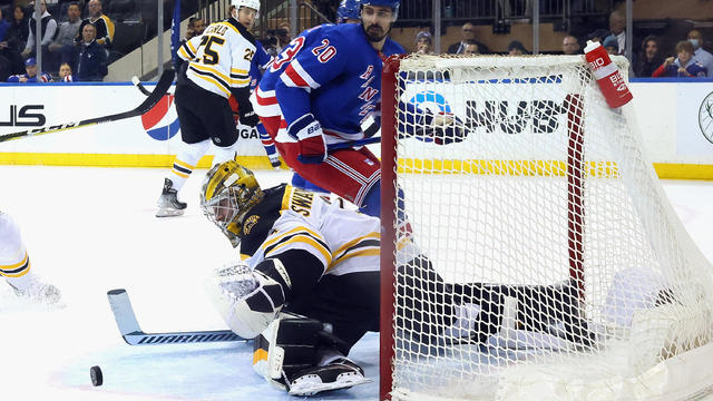 Jeremy Swayman #1 of the Boston Bruins skates against the New York Rangers at Madison Square Garden on January 19, 2023 in New York City. 