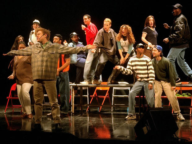 Cast of Rent rehearsing for the Tony Awards at the Majestic 