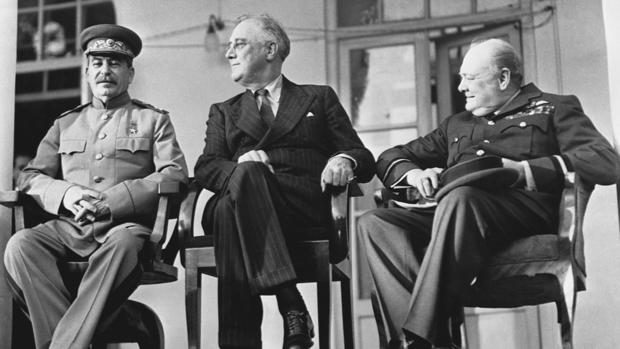 Stalin, FDR, and Churchill at Tehran Conference 