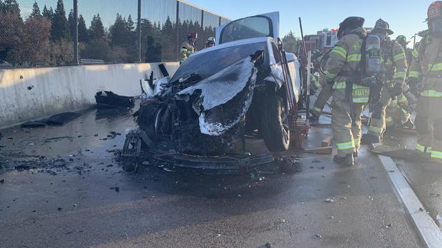 firefighters respond to "spontaneous" Tesla car battery fire in California