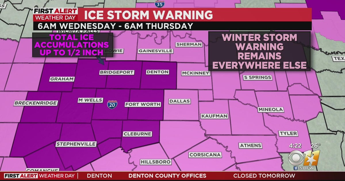 Ice storm warning issued for western counties - CBS Texas