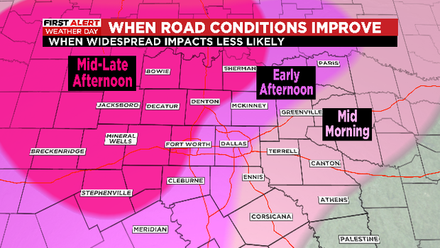 Slushy, icy roads still expected in North Texas as temperatures begin to warm 