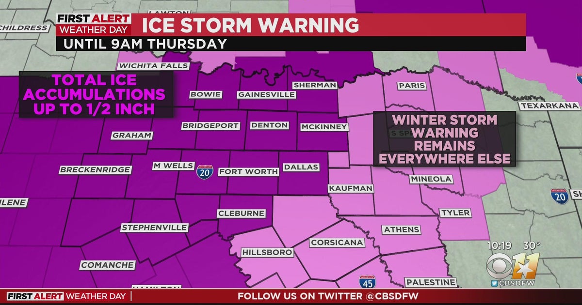 Ice Storm Warning in effect until 9 a.m. Thursday CBS Texas