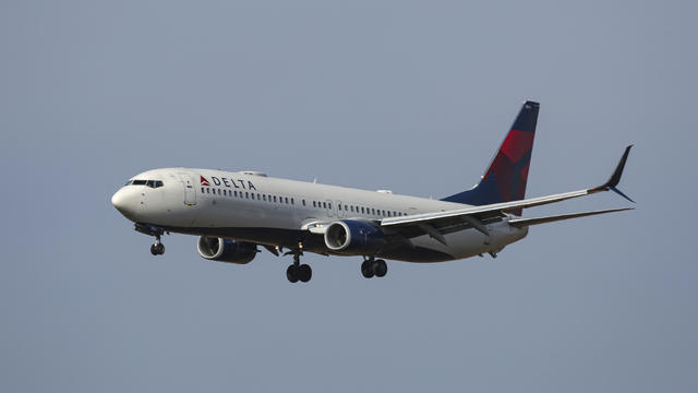 A Delta Air Lines Boeing 737 passenger jet aircraft landing 