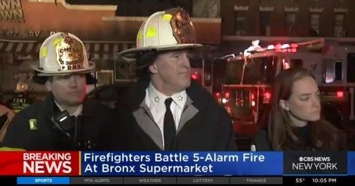 Firefighters battle 5-alarm fire at Bronx supermarket - CBS New York